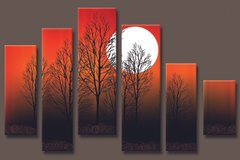 Модульна картина на полотні з 6-ти частин "Дерево і місяць"