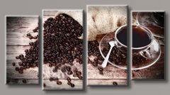 Модульная картина на холсте из 4-х частей "Кофейные зёрна"