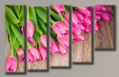 Модульна картина на полотні з 5-ти частин "Рожеві тюльпани"