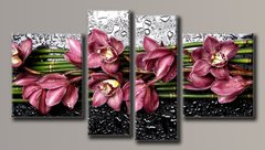 Модульна картина на полотні з 4-х частин "Квіти на склі"