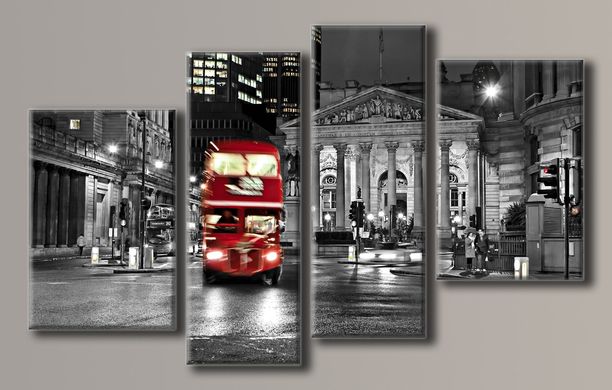 Модульна картина на полотні з 4-х частин "Червоний автобус"