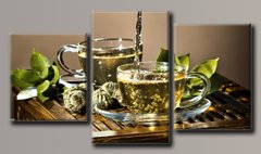 Модульная картина на холсте из 3-х частей "Зелёный чай"
