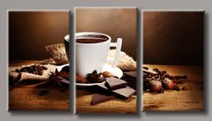 Модульна картина на полотні з 3-х частин "Кава з шоколадом"