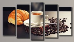 Модульна картина на полотні з 5-ти частин "Кава з круасаном"