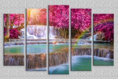 Модульная картина на холсте из 5-ти частей "Розовый водопад"