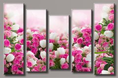 Модульна картина на полотні з 5-ти частин "Троянди з тюльпанами"