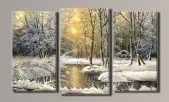 Модульная картина на холсте из 3-х частей "Живопись. Зима"