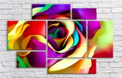 Модульная картина на холсте из 7-ми частей "Разноцветная роза"