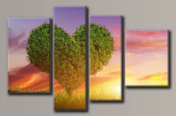Модульна картина на полотні з 4-х частин "Дерево кохання"