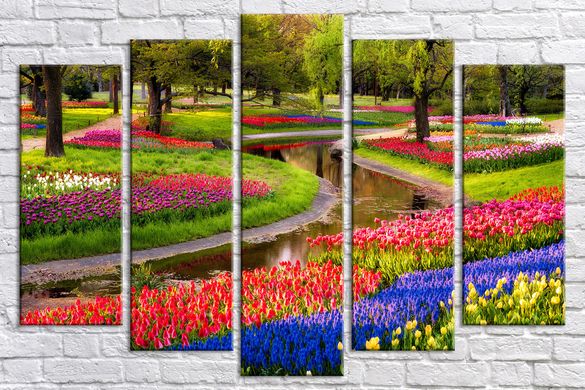 Модульна картина на полотні із 5-ти частин "Парк тюльпанів"