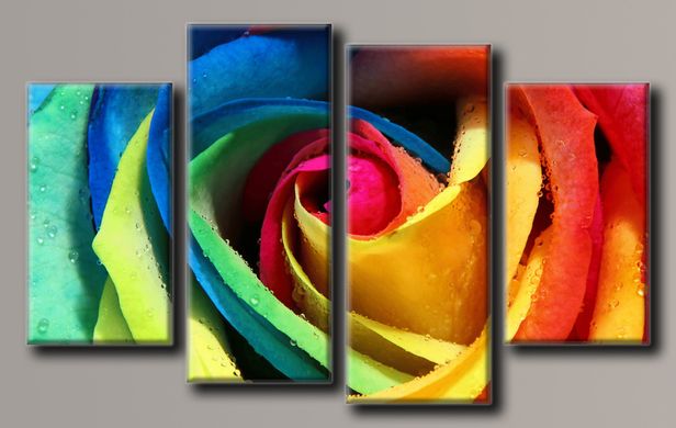 Модульна картина на полотні з 4-х частин "Райдужна троянда"