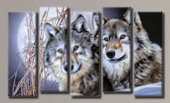 Модульна картина на полотні з 5-ти частин "Вовки"