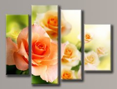 Модульная картина на холсте из 4-х частей "Розовые розы"