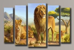 Модульна картина на полотні з 5-ти частин "Леви"