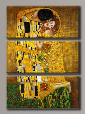 Модульная картина на холсте из 3-х частей "Густав Климт - Поцелуй"
