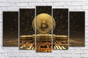 Модульная картина на холсте из 5-ти частей "Биткойн"