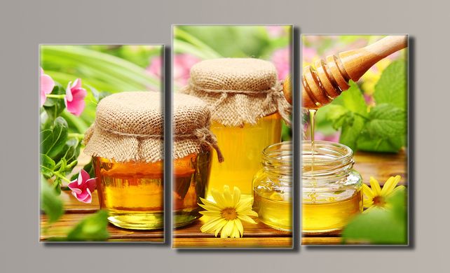 Модульная картина на холсте из 3-х частей "Баночки с мёдом"