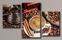 Модульна картина на полотні з 3-х частин "Кава з корицею"