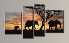 Модульная картина на холсте из 4-х частей "Слоны"