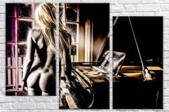Модульная картина на холсте из 3-х частей "Девушка у рояля"