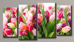 Модульная картина на холсте из 4-х частей "Розовые тюльпаны"