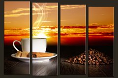 Модульная картина на холсте из 4-х частей "Кофе на закате"