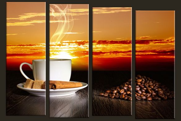Модульная картина на холсте из 4-х частей "Кофе на закате"