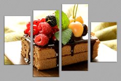 Модульна картина на полотні з 4-х частин "Тортик з ягодами"