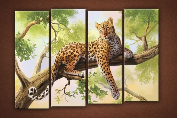 Модульна картина на полотні з 4-х частин "Леопард"