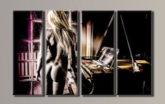 Модульная картина на холсте из 4-х частей "Девушка у рояля"